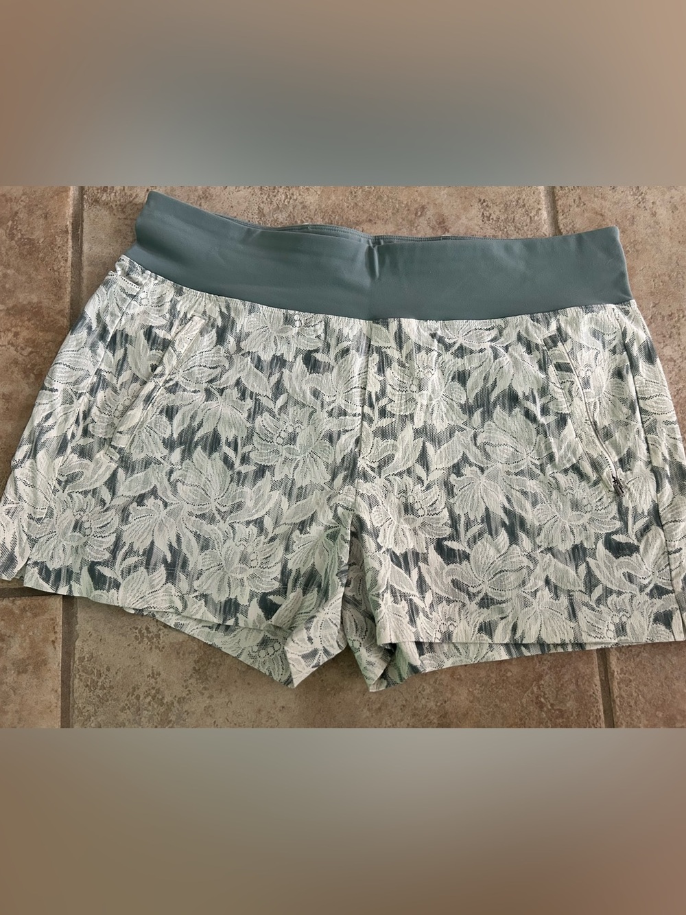 Athleta Sage Green Lace-Detail Shorts